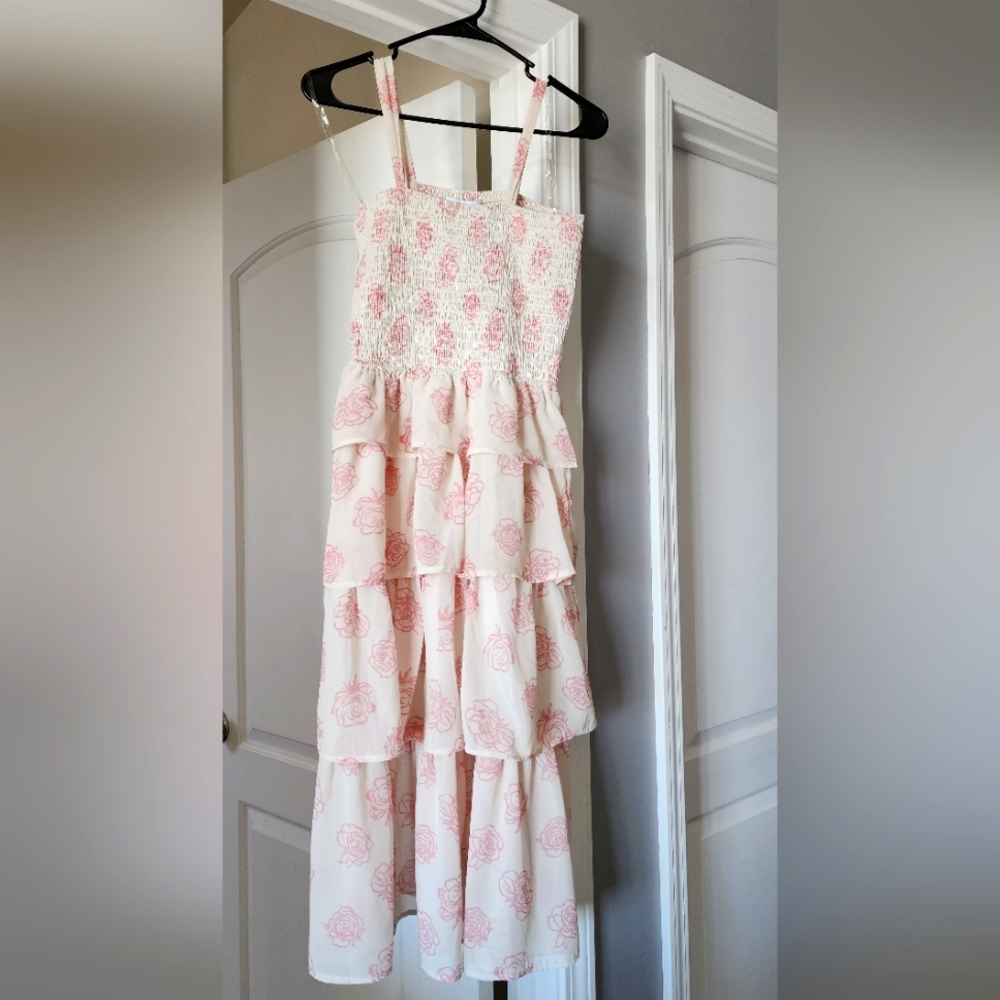Mimi Chica Pink Floral Tiered Dress